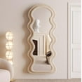 thumbnail image 3 of BOJOY Full Length Mirror , Irregular Wavy Mirror, Wave Arched Floor Mirror, Wall Mirror Standing Hanging or Leaning Against Wall for Bedroom, Flannel Wrapped Wooden Frame Mirror, 3 of 10