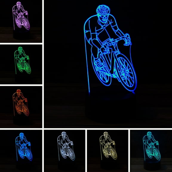 3D Cyclist Desk Light - 7 Color LED Lamp Base with USB or Battery and Touch control Rotating Fade or Solid Color mode. Makes a perfect Nightlight for Kids or Unique Gift for any age.