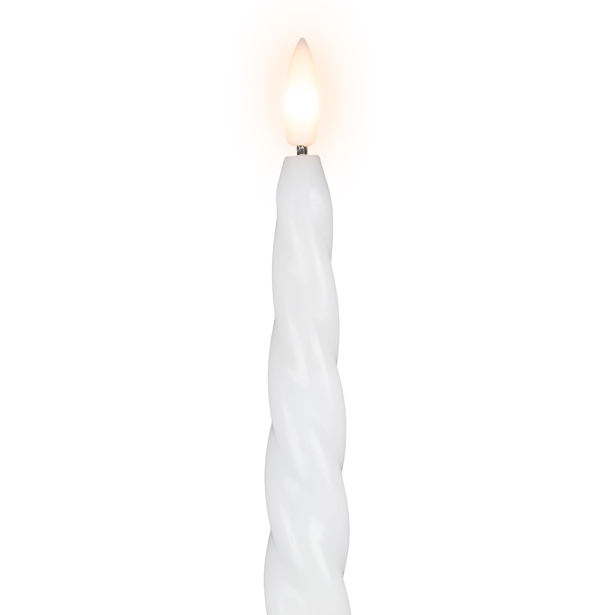 LED Flameless Flickering Taper Swirled Christmas Candles - 9.5" - White - Set of 2
