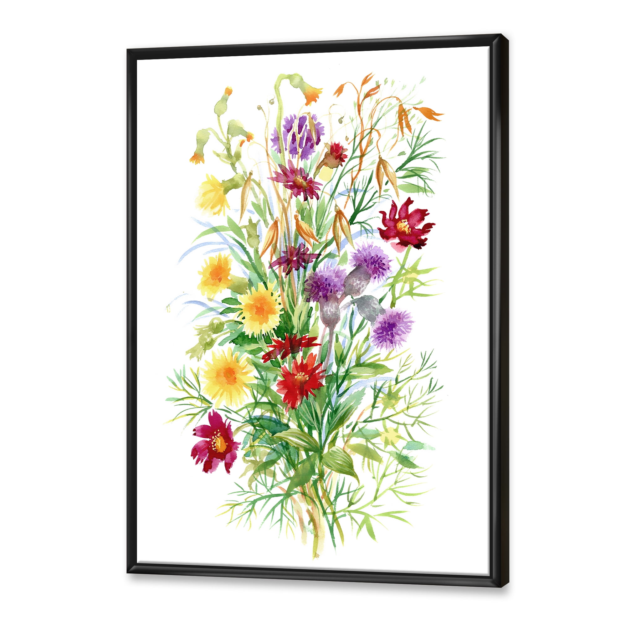 Designart 'Colorful Bouquet Of Wildflowers In Nature' Farmhouse Framed Canvas Wall Art Print