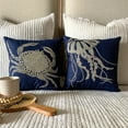 thumbnail image 4 of The HomeCentric Navy Blue Euro Size Pillowcases Pack of 2, 26x26 inch (65x65 cm) Linen European Sham&nbsp;Covers, Jelly Fish, Fish, Beaded, Beach Style European Pillow - Jelly Fish At The Shore, 4 of 10