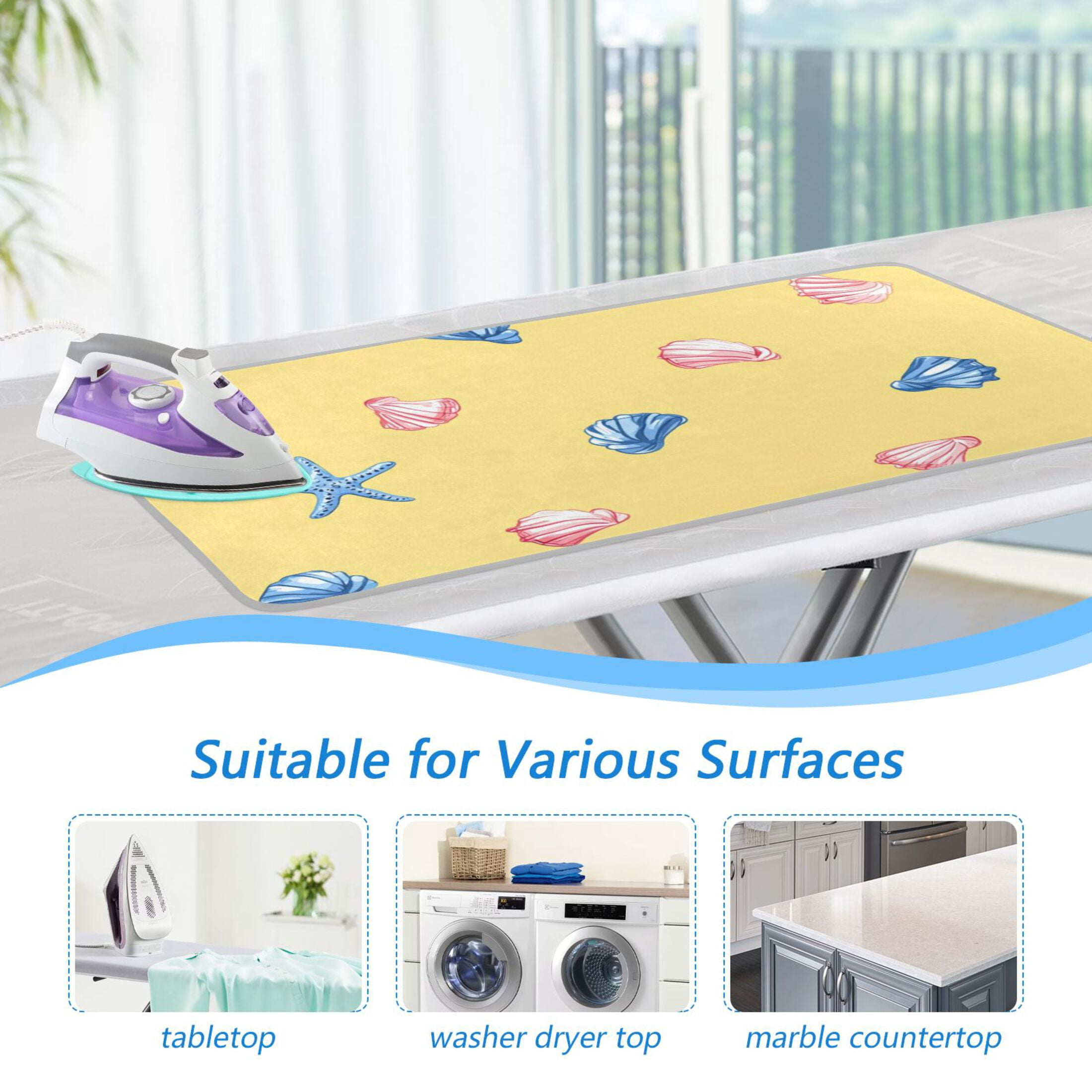 Blue Pinkish Seashells Starfish Ironing Mat Blanket Portable Travel Ironing Pad Heat Resistant Pad 47.2" x 27.6”