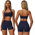 thumbnail image 7 of IBTOM CASTLE Workout Sets for Women Square Neck Halter Sports Bra High Waist Biker Shorts 2 Piece Gym Yoga Outfits M Blue, 7 of 7