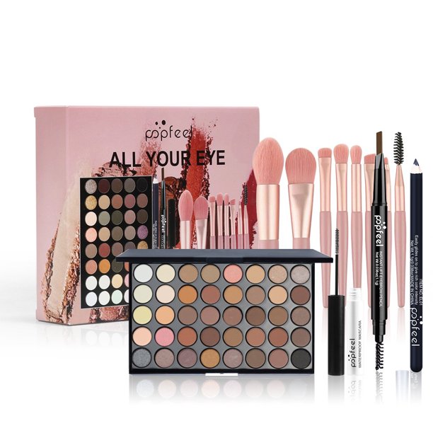 POPFEEL-Juego de maquillaje de ojos, paleta de sombra de ojos de 40 colores, lápiz delineador de ojos, máscara con un juego de brochas de maquillaje, cosméticos para ojos