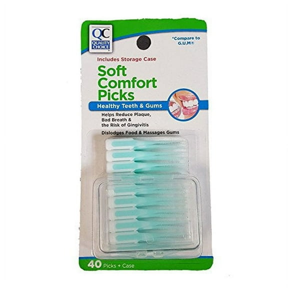 2 Pack Quality Choice Soft Comfort Picks Teeth & Gums with case 40 Count Each