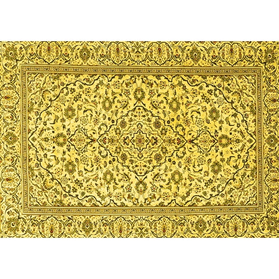 Ahgly Company Machine Washable Indoor Rectangle Persian Yellow Traditional Area Rugs, 5' x 7'