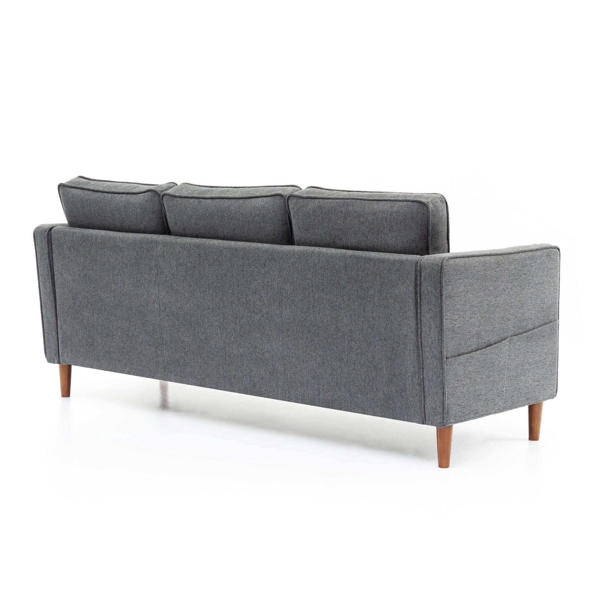 Mellow Hana Modern Upholstered Linen Fabric Sofa with Armrest Pockets, Dark Heather Grey