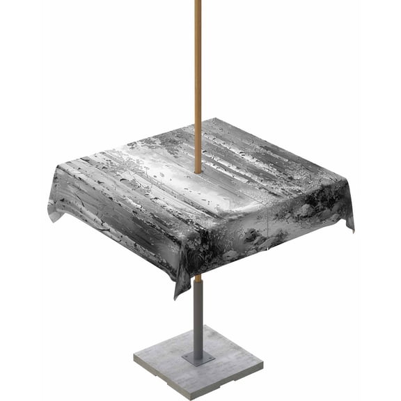 Fsddascl Grey Outdoor Tablecloth - 60x60 Inch Square Dining Table Cover, Modern Oil Painting Art Forest Waterproof Outdoor Table Cloth with Umbrella Hole & Zipper for Picnic/Patio/Party