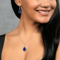 thumbnail image 4 of Gem Stone King 30.86 Cttw Blue Created Sapphire and White Moissanite Pendant Earrings Set for Women | 925 Sterling Silver and 10K Yellow Gold | Pear Shape 16X12MM | With 18 inch Chain, 4 of 4