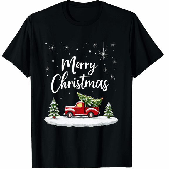 Merry Christmas Red Truck Family Matching Christmas Pajama T-Shirt for Adults Men and Women