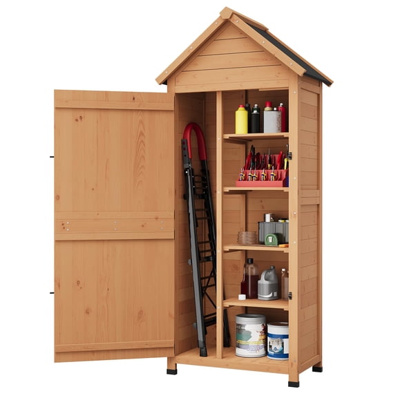 Panapinka 63'' Wood Shed Waterproof, Tall Vertical Outdoor Storage Cabinet with 4 Shelves & Lockable Door, Space-Saving Garden Tool Shed for Patio, Yard, Lawn, Garden