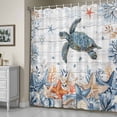 thumbnail image 5 of Oceans Shower Curtain, Coastal Orange Blue Sea Turtles Starfish Wood Gradient Waterproof Shower Curtain Set with 12 Hooks Lightweight Bath Curtains Fabric Bathroom Decor 72x84 Inches, 5 of 9