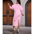 thumbnail image 6 of Women'S Elegant Floral Lace Long Sleeve Bodycon Pencil Dress for Evening Events Pink M, 6 of 9
