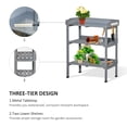 thumbnail image 3 of Outdoor Garden Wooden Potting Bench Work Station Table Tool Storage Shelf w/ Hooks, Grey, 3 of 7
