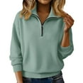 thumbnail image 2 of ClodeEU Women's Fall Winter Half Zip Turn Down Collar Sweater,Long Sleeve Knitted Pullover Top Green,Womens Plus S, 2 of 8