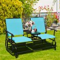 thumbnail image 2 of Patiojoy Turquoise Patio Loveseat Rocking 2 Person Outdoor Double Glider Chair With Center Table, 2 of 8
