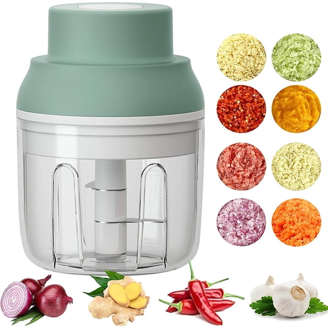 Electric Mini Food Chopper ,250ML Portable Garlic Chopper with USB Charging Function, Mini Food Slicer for Onion Vegetables Chili Ginger Meat Nuts Fruits Salad (Green)