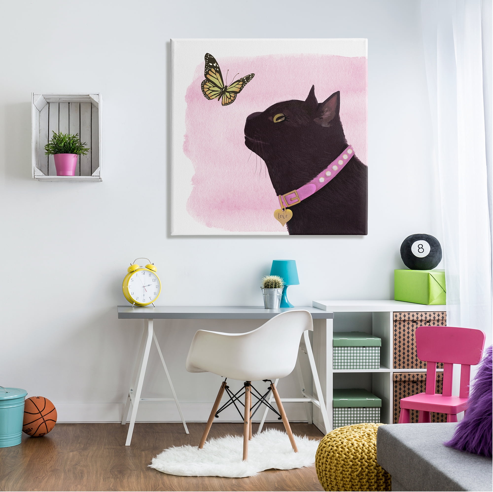 Stupell Industries Black Cat & Butterfly Animals & Insects Painting Gallery Wrapped Canvas Print Wall Art, 36 x 36