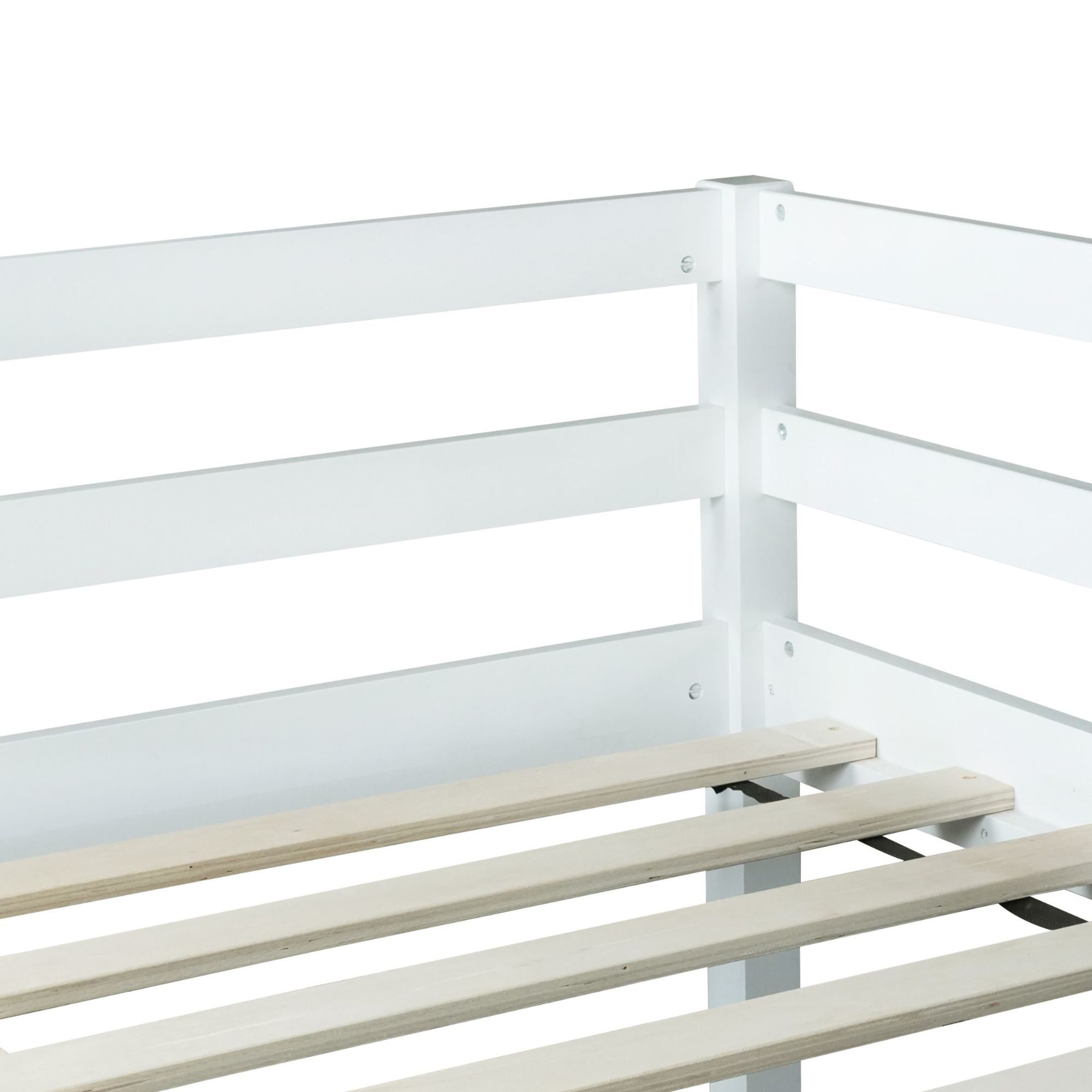 Noble House Full Loft Bed, Rubber Wood Frame with Ladder, Guardrails & Space-Saving Storage Design, White