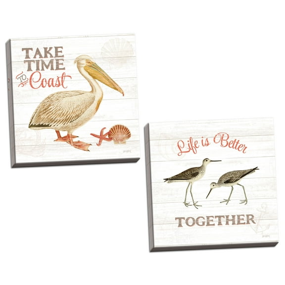 Gango Home Decor Coastal Bayside I & IV by Katie Pertiet (Ready to Hang); Two 16x16in Hand-Stretched Canvases