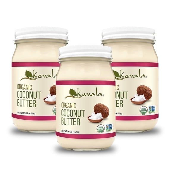 Kevala Organic Coconut Butter – Raw, Cold-Pressed Spread & Cream Alternative for Baking, Desserts & Toast 16 oz (3 pack)