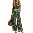 thumbnail image 2 of TEAJOPSUU Womens 2 Piece Boho Floral Sets Loose Sleeveless Crew Neck Tank Tops Wide Leg Drawstring Waist Pants with Pockets Macthing Outfits Green, 2 of 5