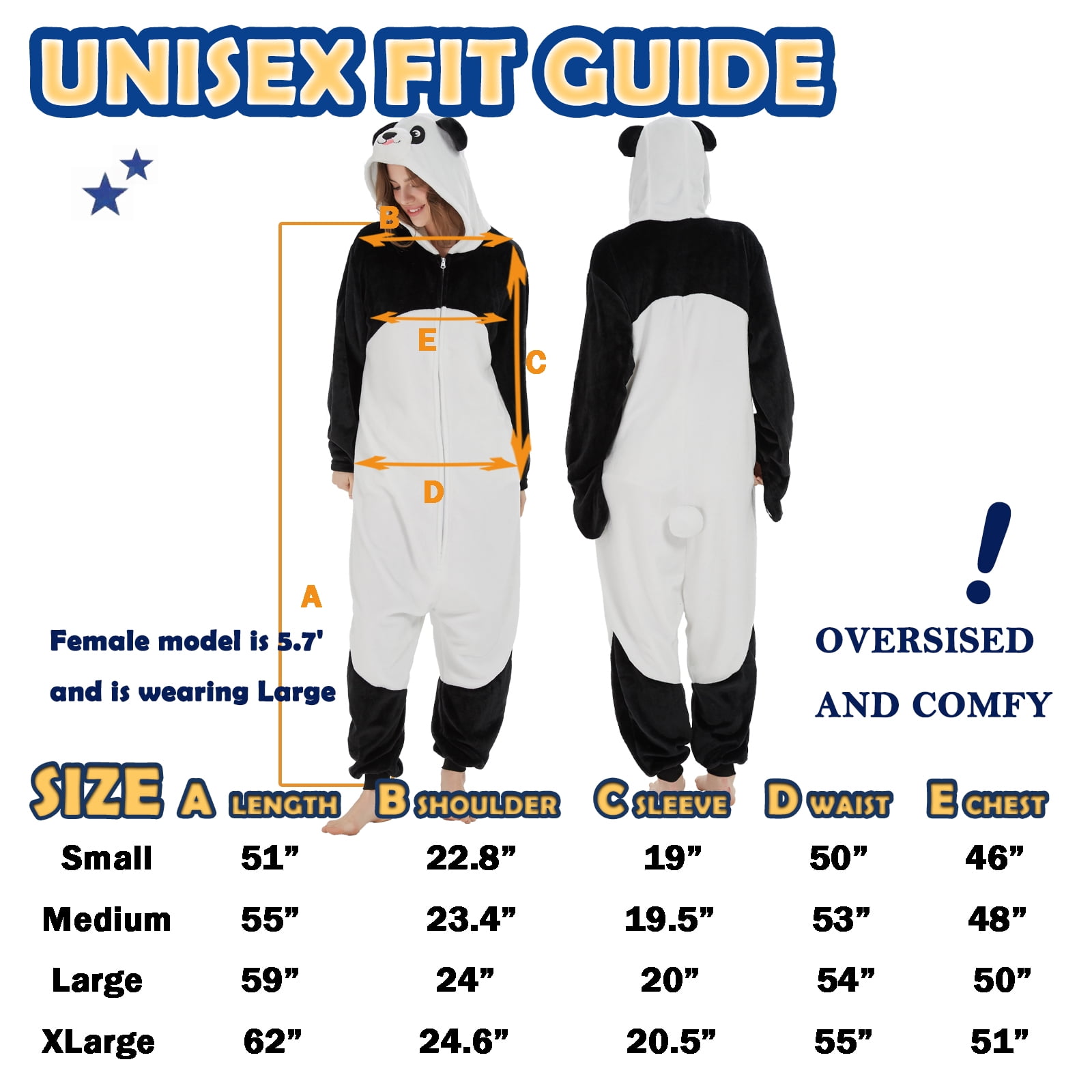 SWEETXIN Adult Panda Unisex Onesie Pajamas Halloween Cosplay Costume Suit for Women and Men Jumpsuit SizeS
