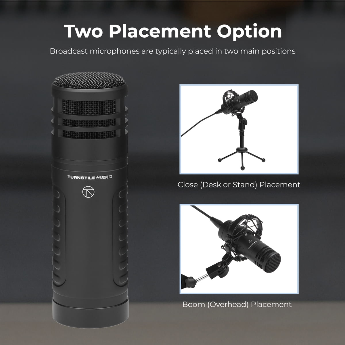 Turnstile Audio Platform Series TAP500 Cardioid Dynamic Broadcast Microphone for Podcast, Recording, Music, Speech, Wide-Range Frequency, Natural Sound, Mid-Boost, Streaming, Studio, Low-Cut Function