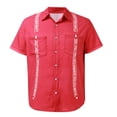 thumbnail image 2 of Fozruso Men's Short Sleeve Linen Shirt Cuban Beach Top Pocket Guayabella Shirt, 2 of 6