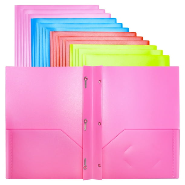 RYWESNIY Plastic Folders with Pockets and Prongs,Plastic School Supplies Folders,Assorted Colors