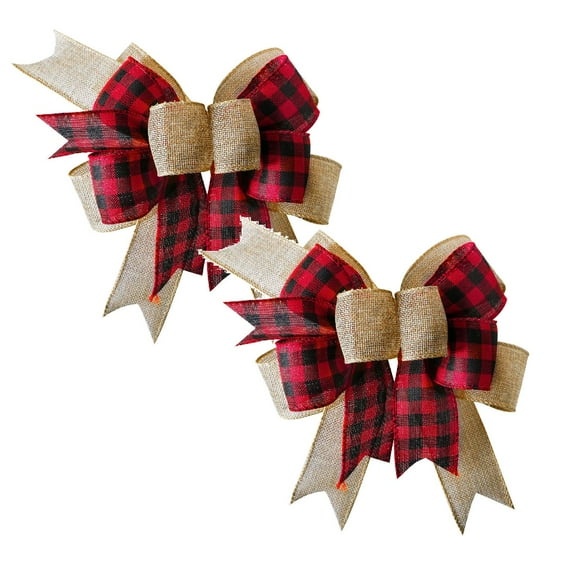 Leojiow 2Pcs Plaid Bow Burlap Black White Plaid Bows For Wreath Kitchen Decor Black White Burlap Bows Christmas Wreath Bows Large Buffalo Plaid Wreath One Size