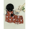 thumbnail image 2 of Bagilaanoe 2pcs Toddler Baby Boys Short Pants Set Print Sleeveless Hooded Vest Tops + Shorts 6M 12M 18M 24M 3T Kids Casual Summer Outfits, 2 of 9