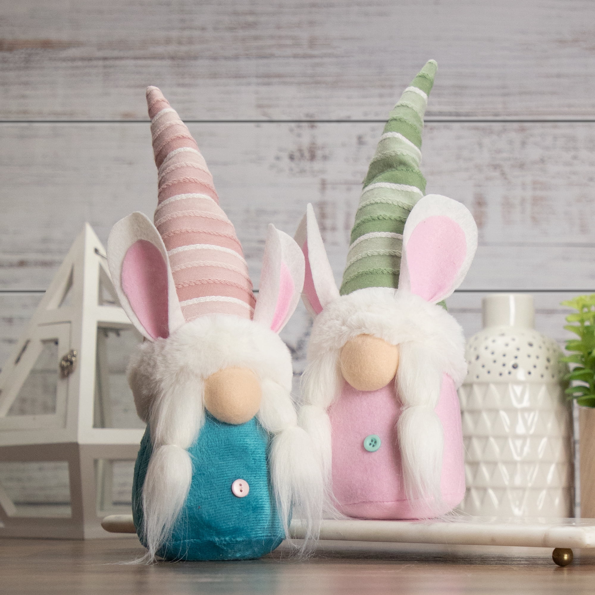 Northlight 13" Pink and Green Gnome Girl with Bunny Ears Easter Figure