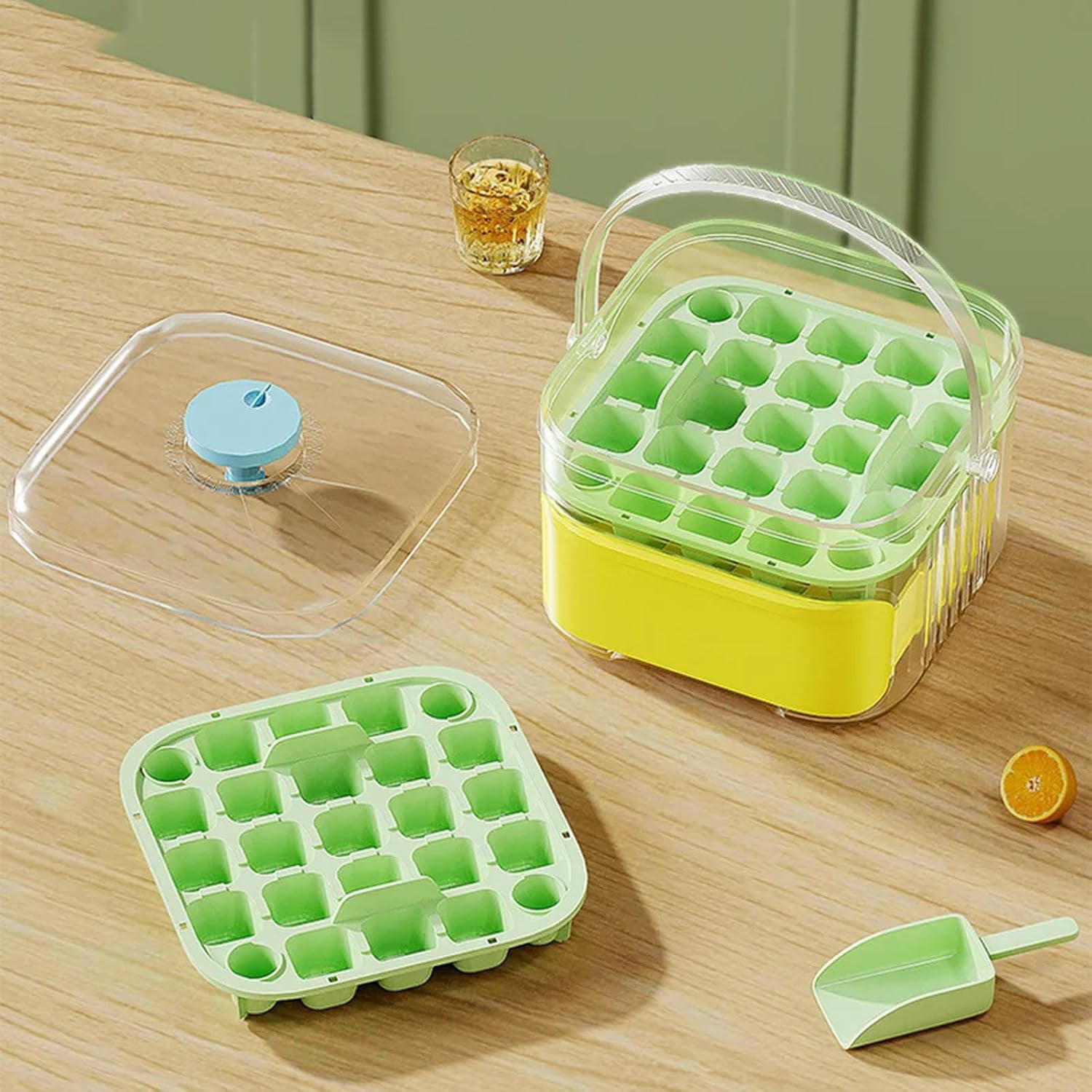 25/50 Grid Ice Cube Mold Press Type Tray With Storage Box Freezer Maker Homemade Ice Beverage Beer-White-Single Layer
