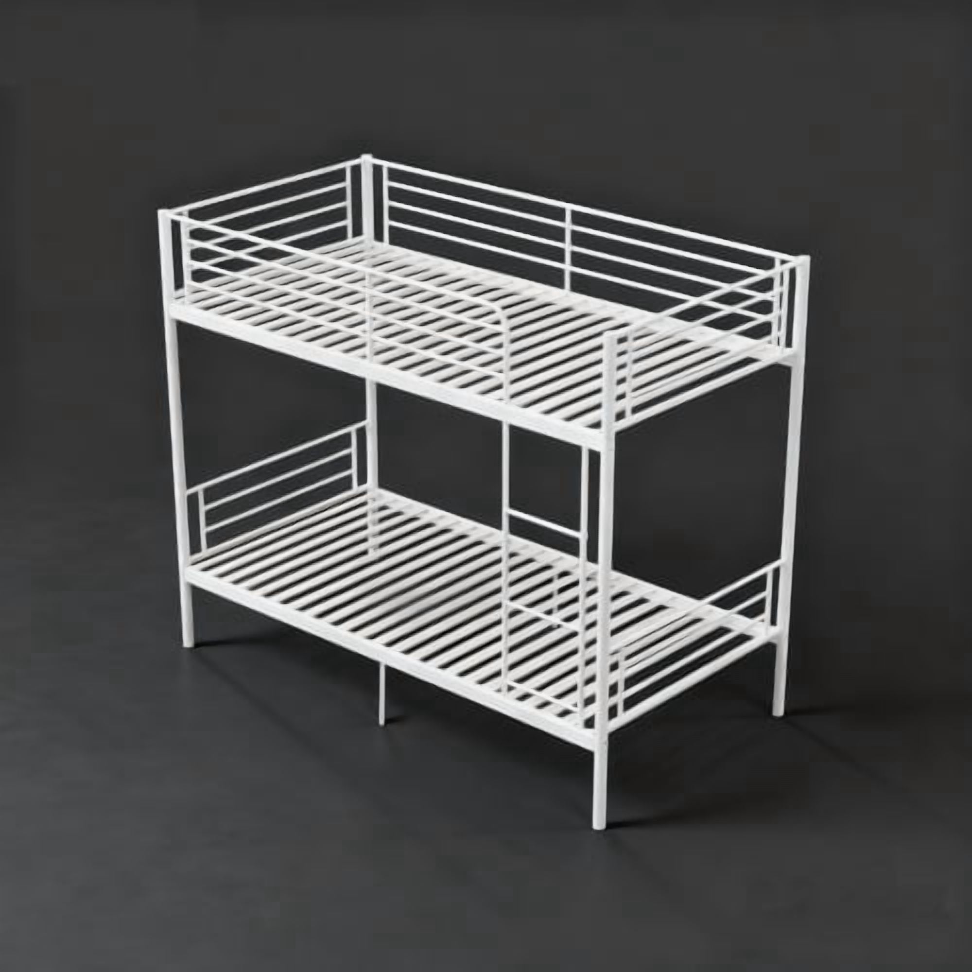 Twin Over Twin Metal Bunk Bed with Ladder and High Guardrail, Convertible to 2 Twin Beds, Noise-Free, Storage Space, White