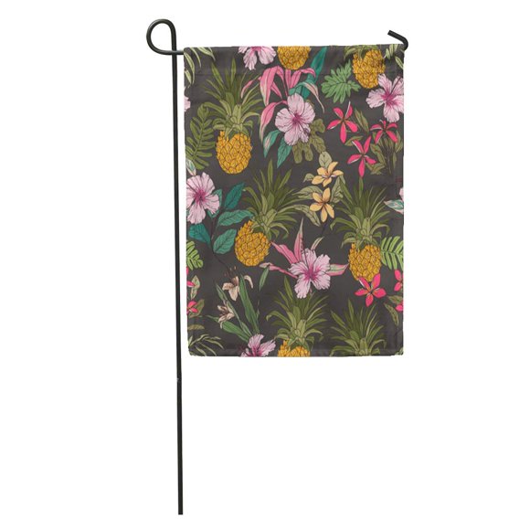POGLIP Blue Hawaiian Sketch of Tropical Flower Pineapple Pattern Watercolor Vintage Garden Flag Decorative Flag House Banner 28x40 inch