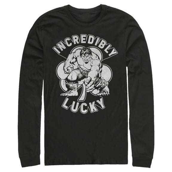 Men's Marvel St. Patrick's Day Hulk Incredibly Lucky Clover  Long Sleeve Shirt Black 2X Large