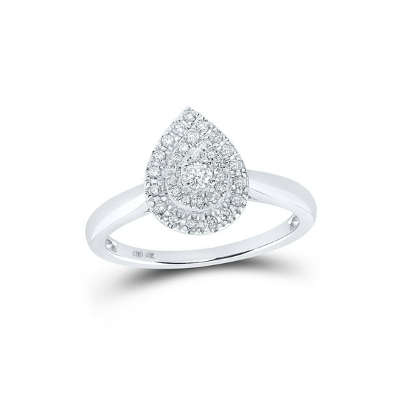 10kt White Gold Womens Round Diamond Teardrop Ring 1/3 Cttw