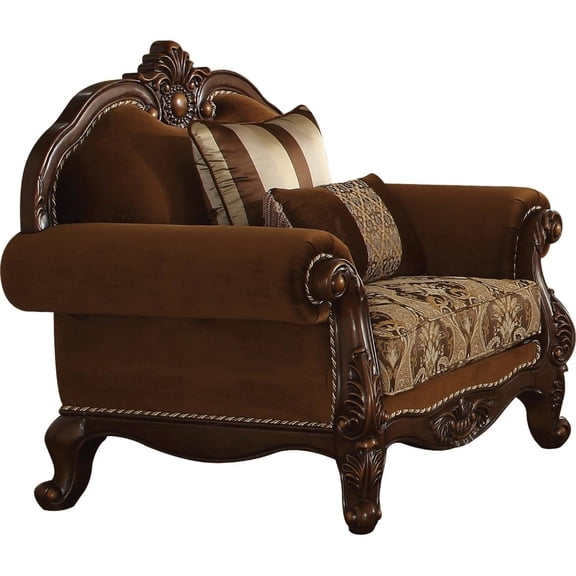 Acme Furniture Jardena Chair w/2 Pillows, Fabric & Cherry Oak (50657)