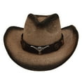thumbnail image 1 of Men Women Retro Western Cowboy Riding Hat Leather Belt Wide Cap Hat, 1 of 2