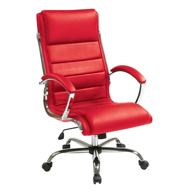 Chaise de Direction avec Siège Épais Rembourré en Similicuir Rouge
