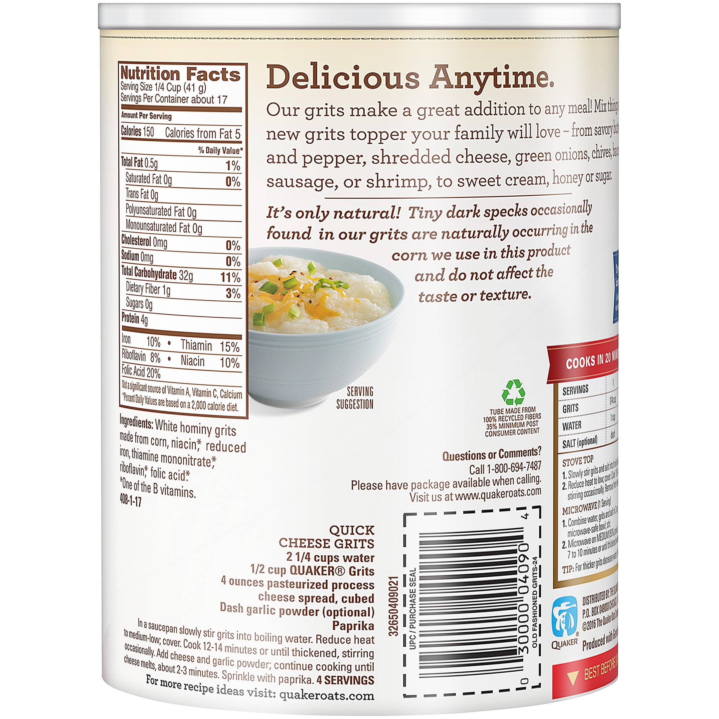 Nutritional Information Quaker Old Fashioned Oats Nutrition Ftempo