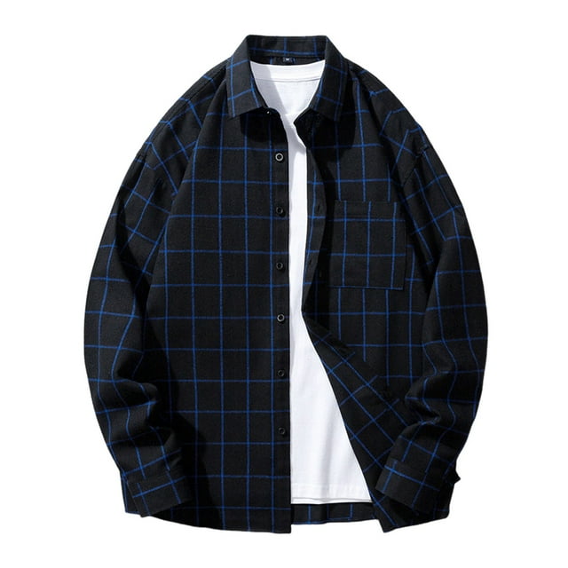 Camisas s Para Hombre Slim Fit Camisa informal con botones y bolsillo con solapa a cuadros a la moda de primavera y otoño para hombre (Blue, 3XL)