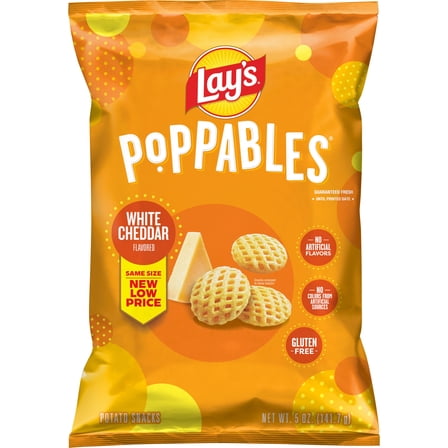 Lay's Poppables White Cheddar Flavored Potato Snack Chips, 5 Oz Bag