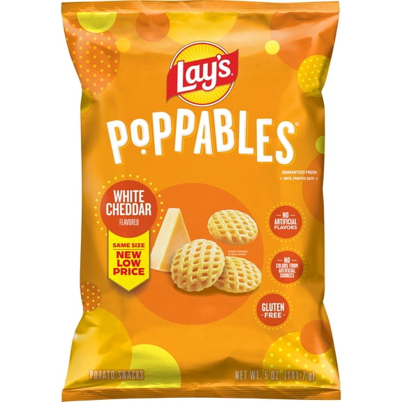 Lay's Poppables White Cheddar Flavored Potato Snack Chips, 5 Oz Bag