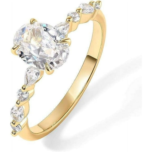 Jewelerix 1.50 CT Oval Cut Ring 18K Yellow Gold Moissanite Diamond Engagement Ring Brilliant Promise Rings for Her