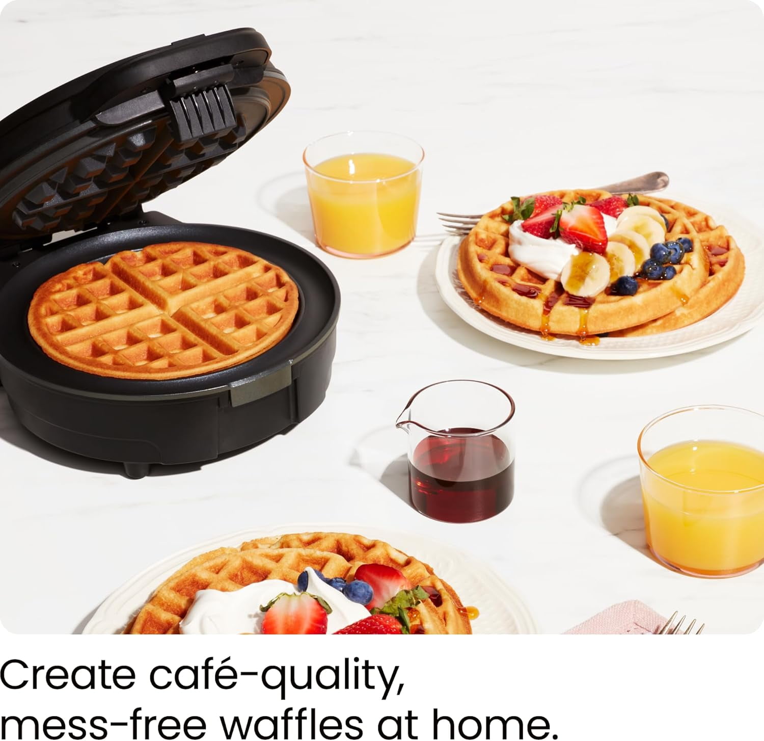 Chefman Anti-Overflow Belgian Waffle Maker w/Shade Selector Temperature Control Mess Free Moat Round Iron w/Nonstick Plates & Cool Touch Handle