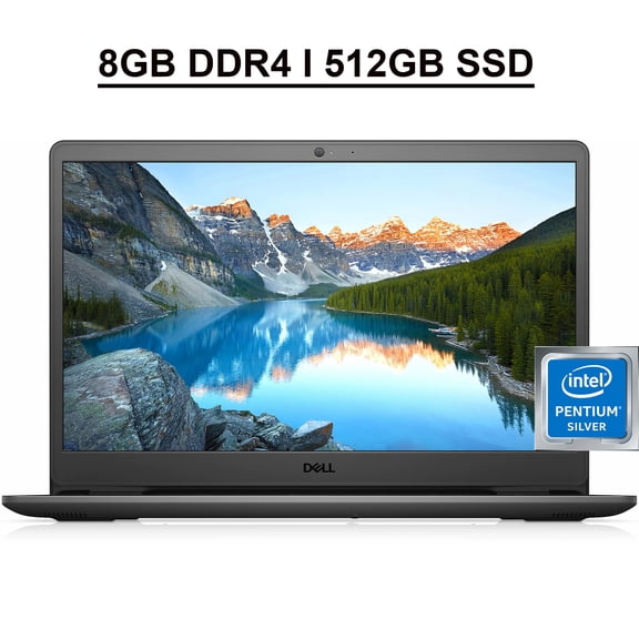 Dell Inspiron 3000 3502 15 Laptop 15.6” HD Narrow Border Display Intel Quad-Core Pentium Silver N5030 Processor 8GB DDR4 512GB SSD Intel UHD Graphics 605 USB-C WIFI5 HD Webcam Win10 Black