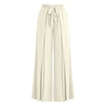 thumbnail image 4 of Maqroz Summer Pants for Women High Waisted Wide Leg Trousers Front Slit Overlap Bow Tie Waist Casual Holiday Beach Vacation Flowy Clothing, 4 of 5