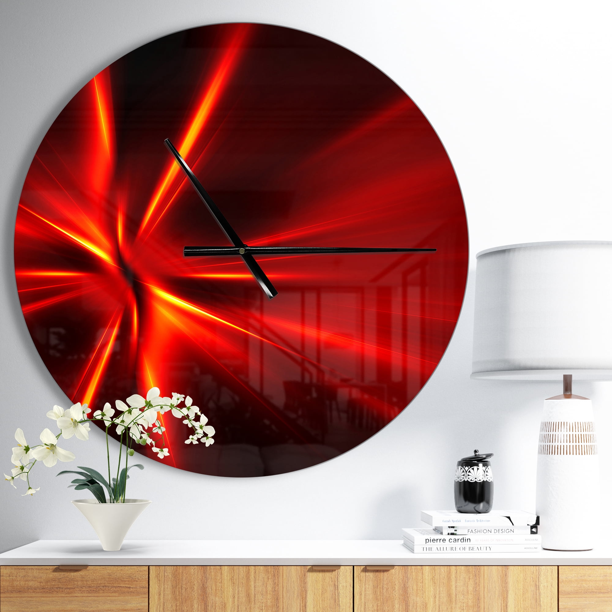 Designart 'Red and Yellow Rays' Metal Wall Clock